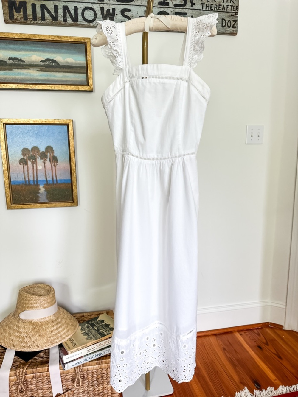 J.O.A. Los Angeles White Cotton Ruffle Eyelet Summer Sundress Size Small